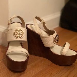 White Tory Burch wedges